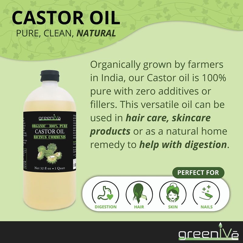 GreenIVe Castor Oil Organically Grown 100% Pure 128oz (1 Gallon) Bottle Cold Pressed, Hexane Free, Eyelash and Eybrow Growth Serum, Skin Moisturizer Detox and Wraps - Image 4